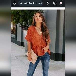 VICI Lauranne Textured Babydoll Top - Rust